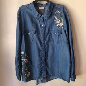 Style & Co Embroidered Denim Top